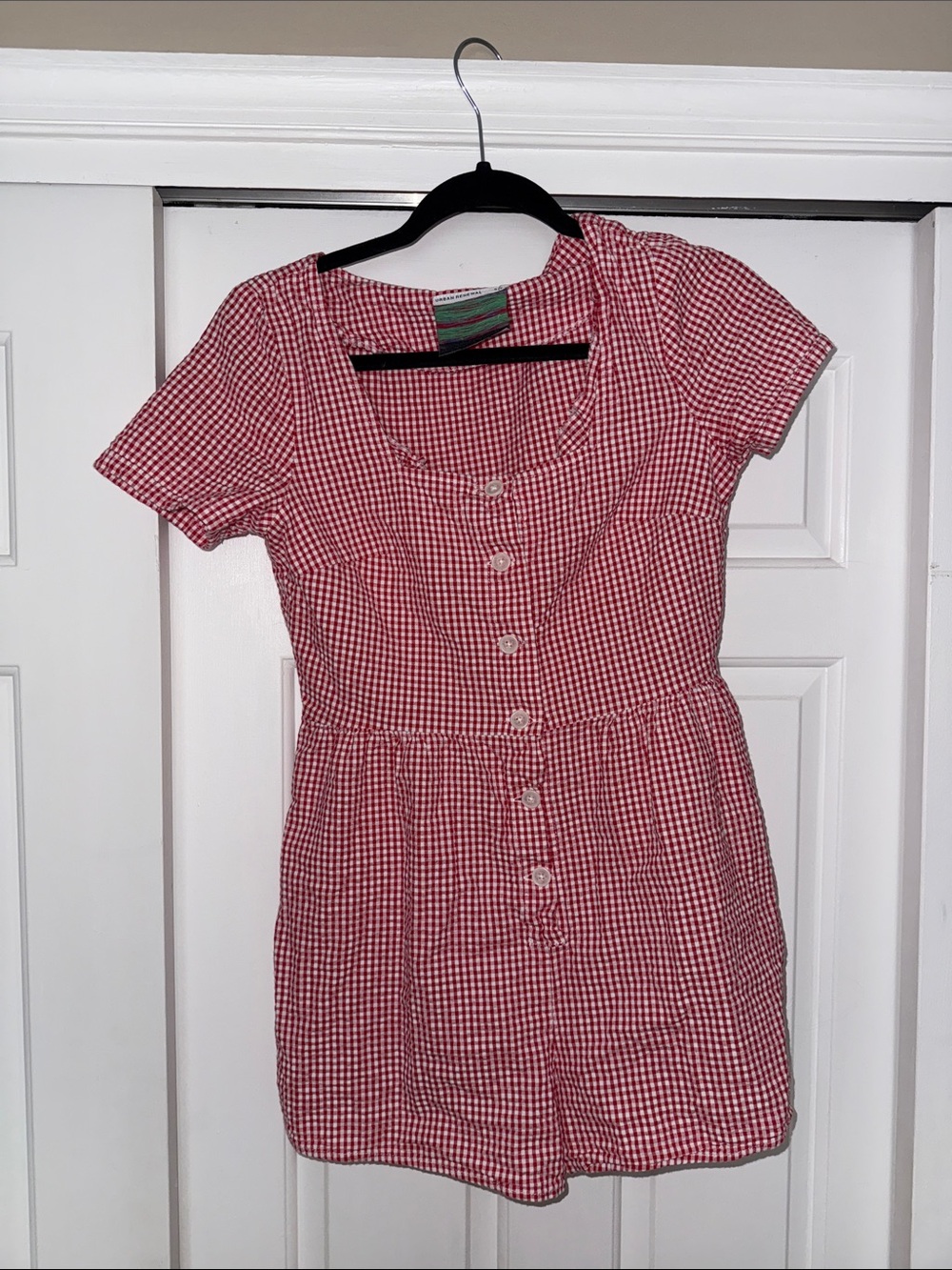 Urban Renewal Red Gingham Button-Front Romper